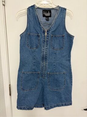 Vintage 100% cotton Rafaella Blue Denim Zip-Front Romper